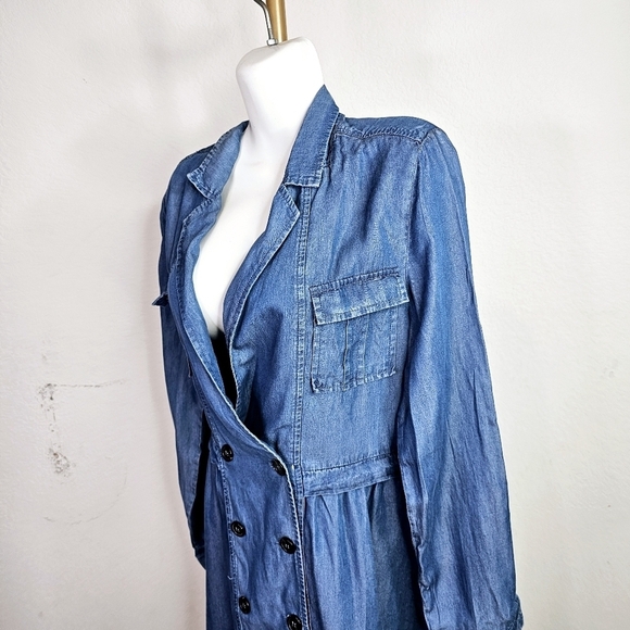 Walter Baker Blue A-line Dress with 3/4 Cuffed Sleeves and Plunge Neckline - Picture 4 of 9